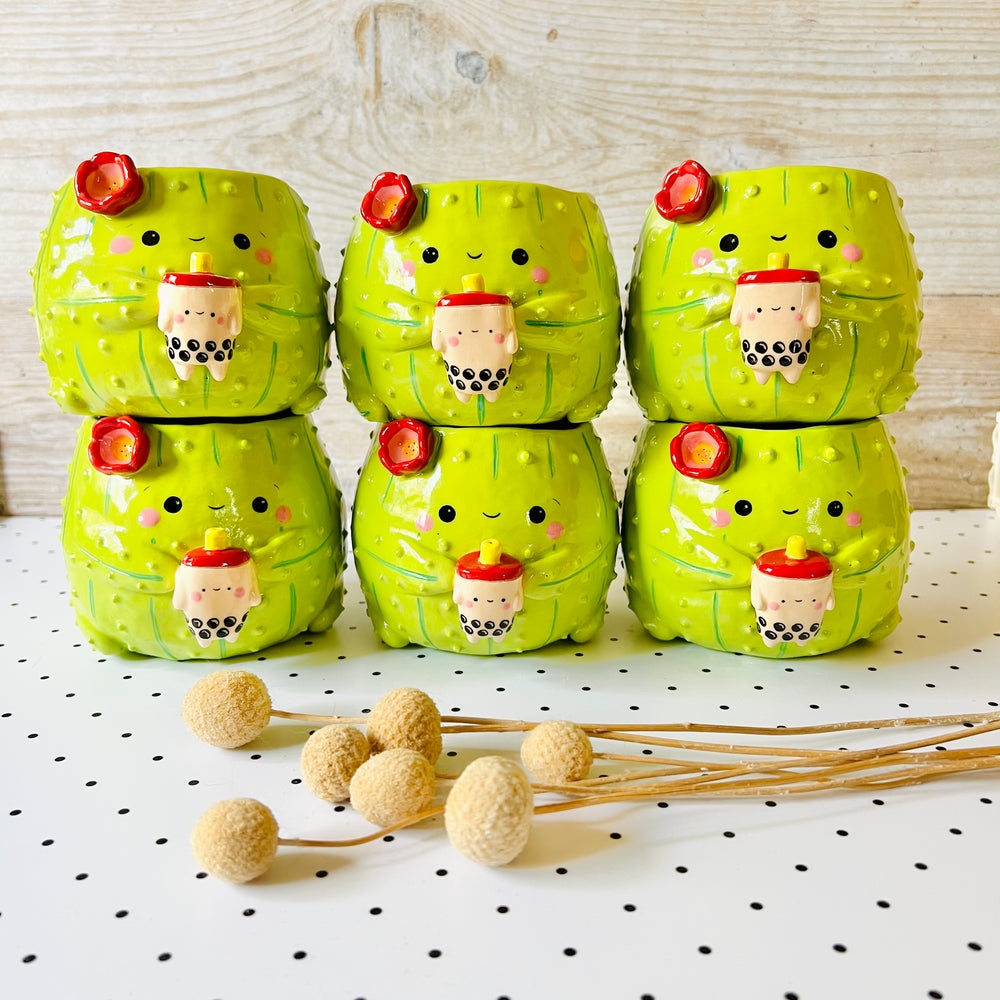 Medium flowery cactus bubble tea pot, photo 1 of 6