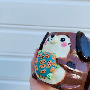 Small doggo with turtle friend planter