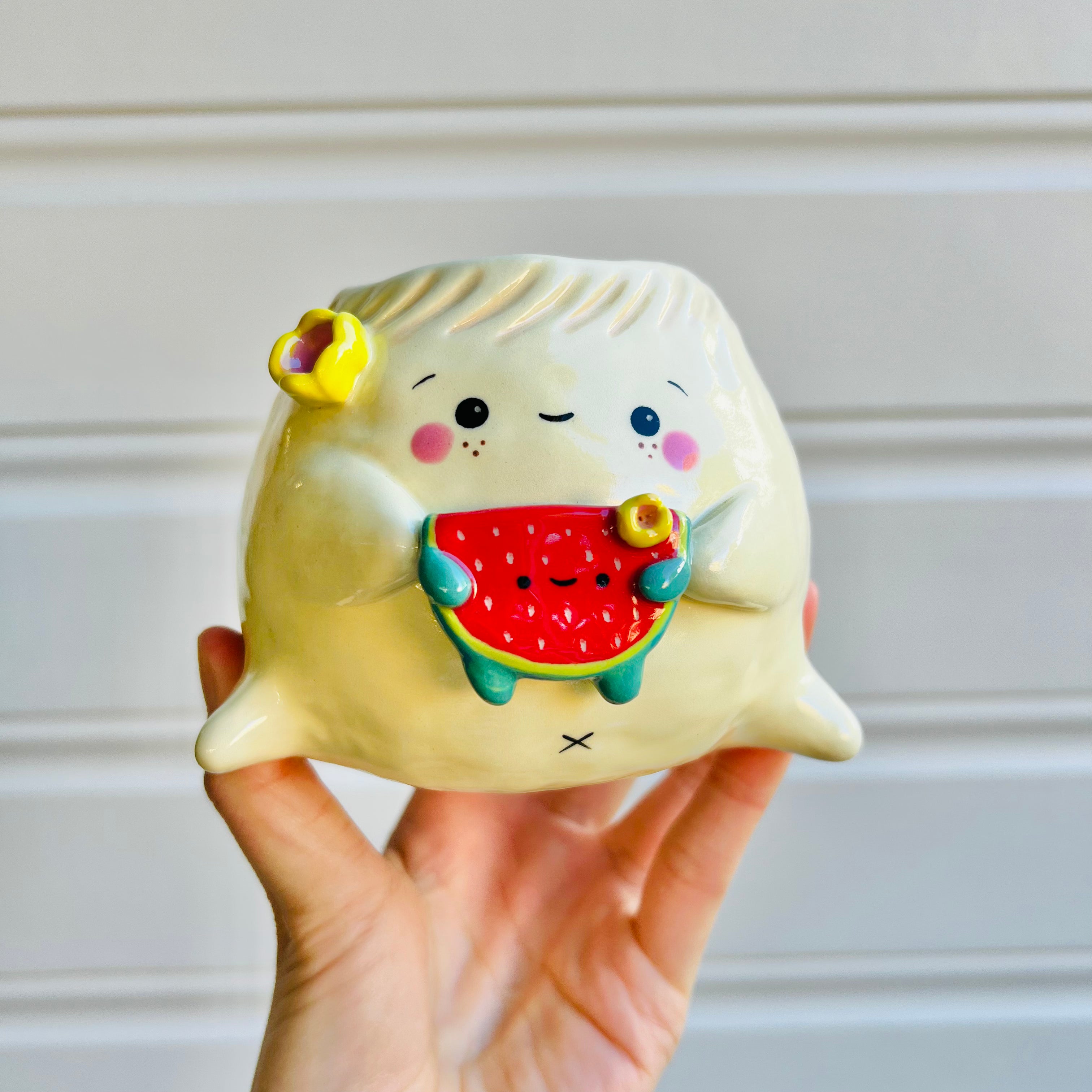 Dumpling VASE with watermelon friend