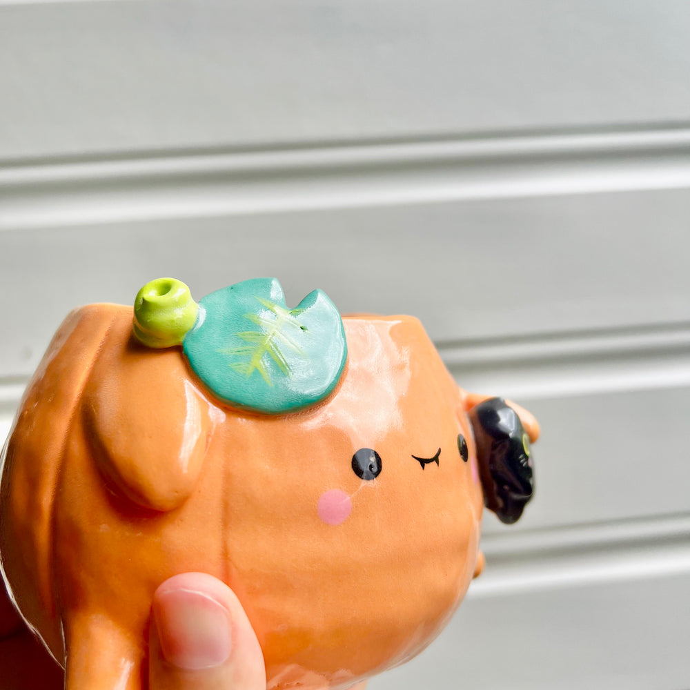 Halloween pumpkin pot with black cat friend, photo 2 of 5