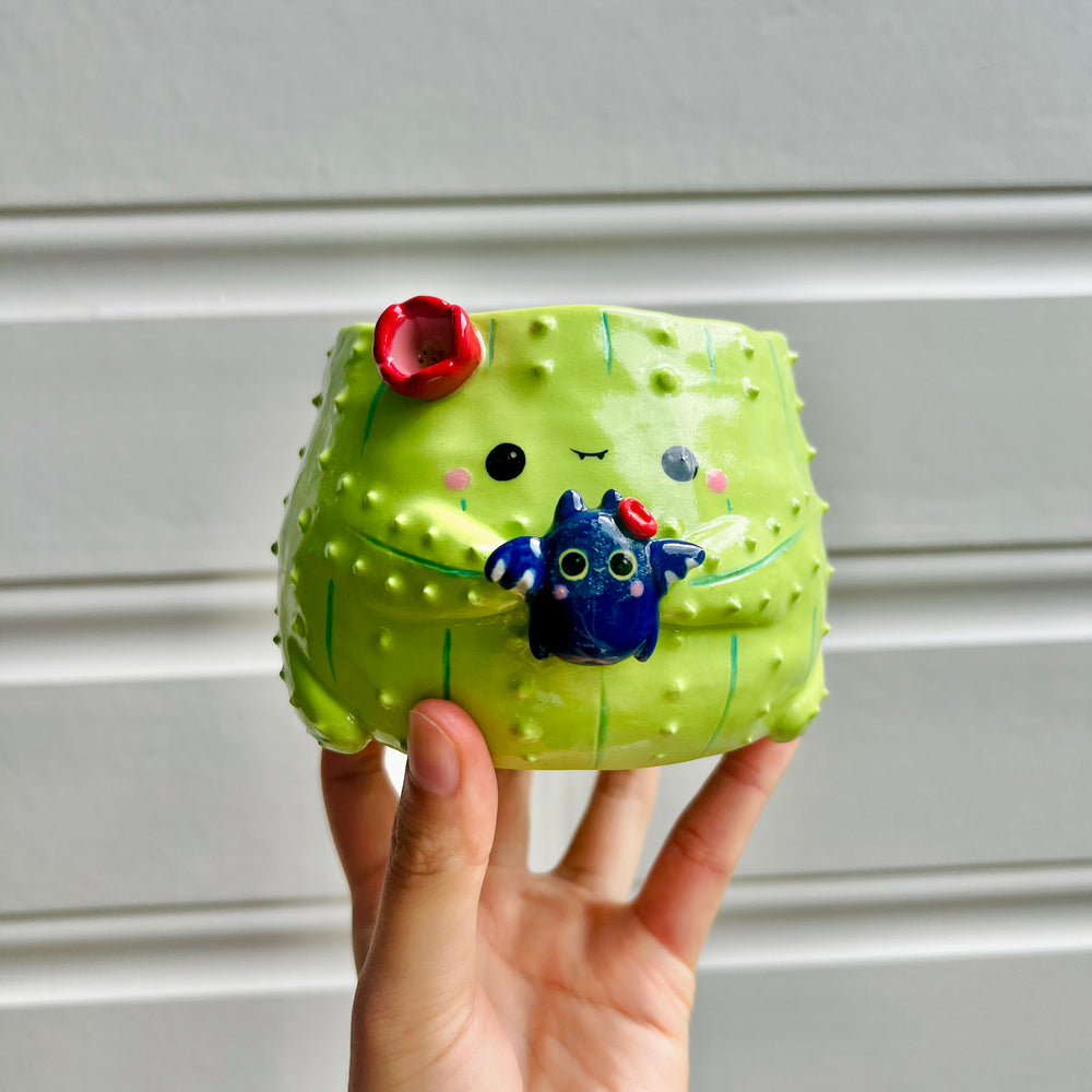Halloween cactus pot with bat friend, photo 1 of 6