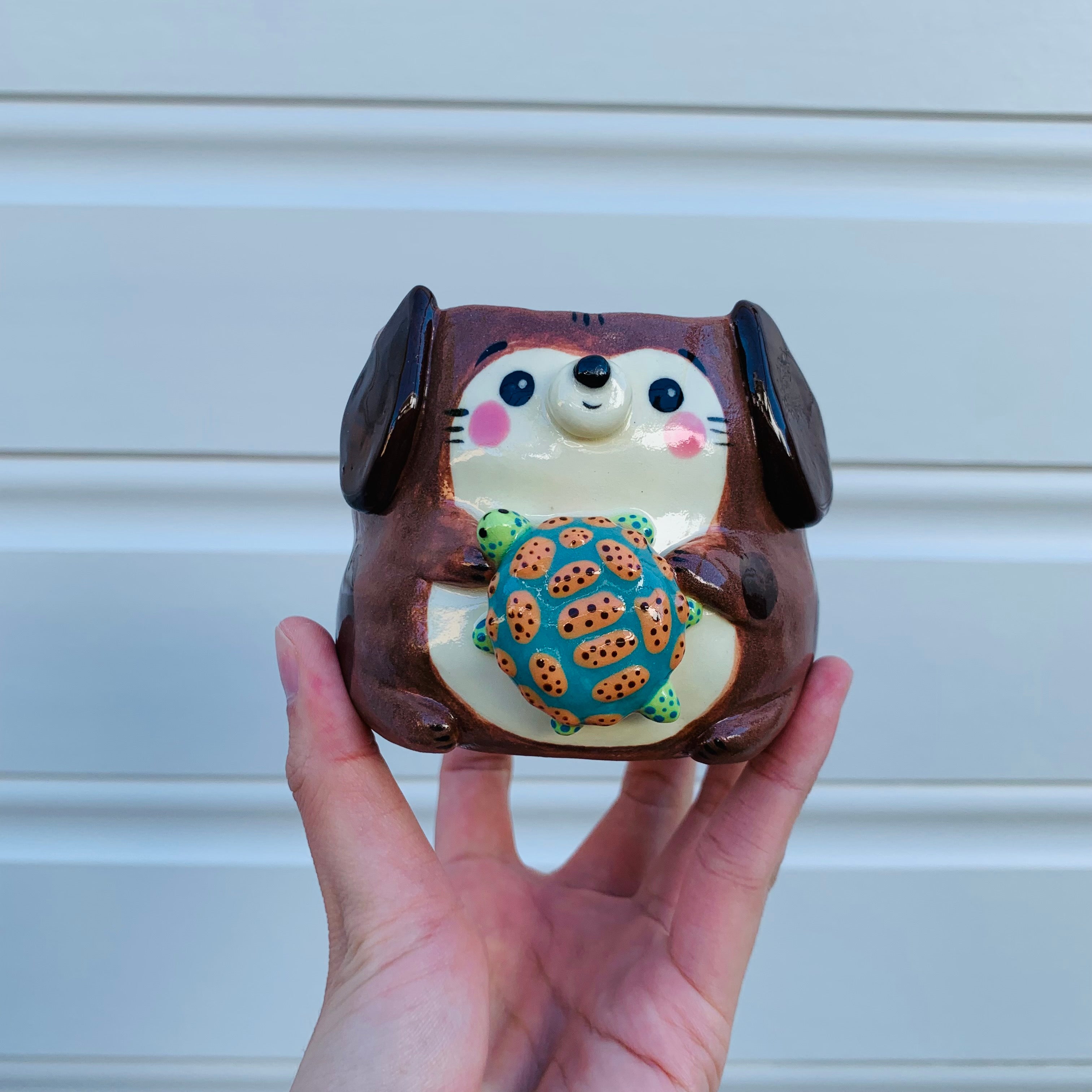 Small doggo with turtle friend planter