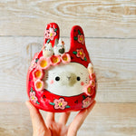 LNY RED Flowery Daruma Bunny pot with bunny friends