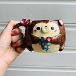 MONKEY coffee pun mug with mug friend