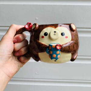 MONKEY coffee pun mug with mug friend