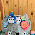 Totoro pot with Chibi Totoro and bird friends