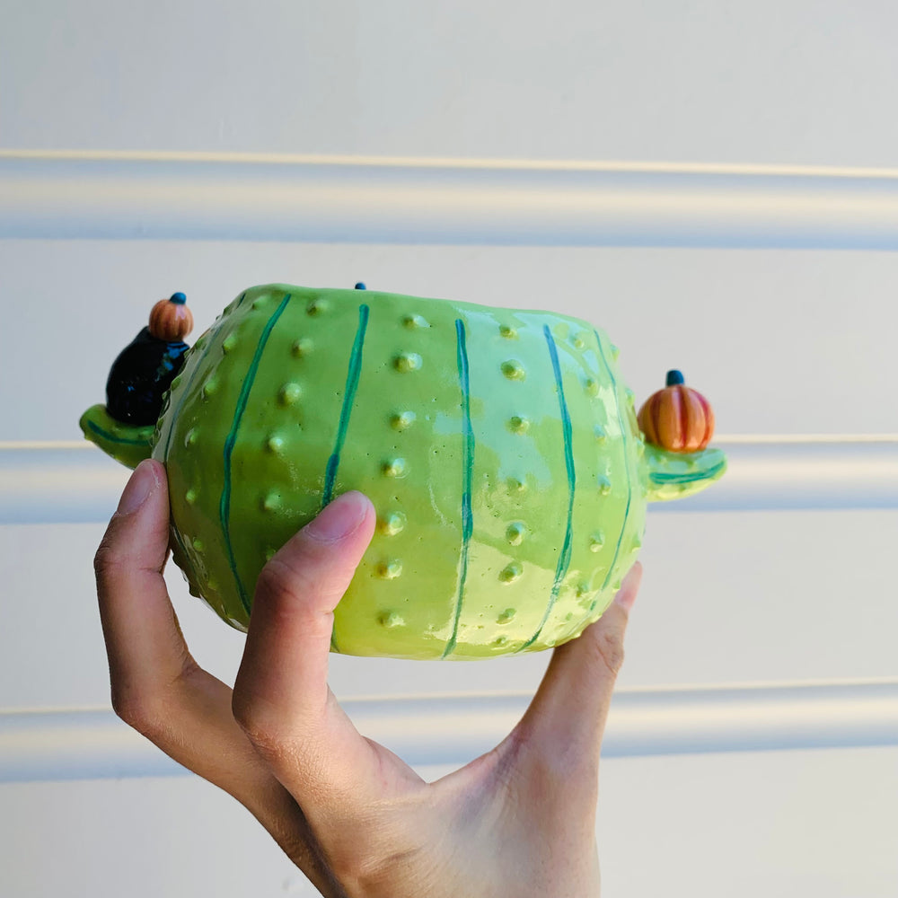 Pumpkin cactus pot with black cat friends, photo 6 of 7