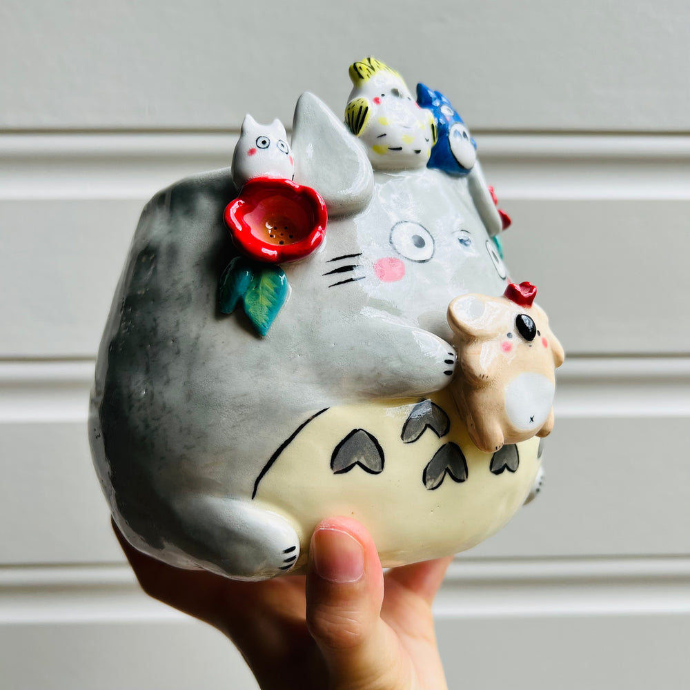 LARGE Totoro Pot with Baby Koala, Cockatoo and Chibi Totoro friends, photo 2 of 9