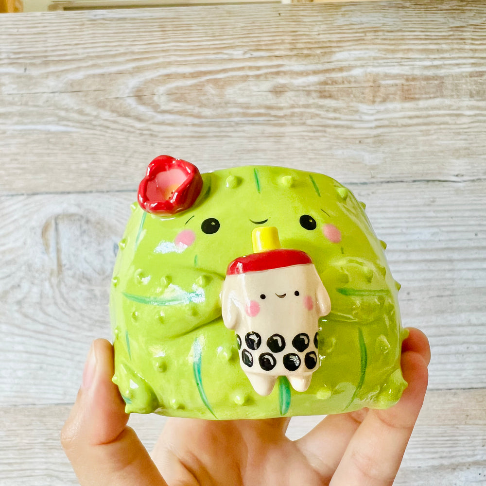 Small flowery cactus bubble tea pot, photo 7 of 8