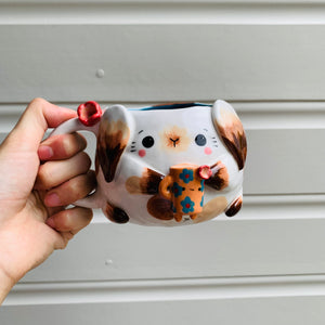 Brown and white BUNNY coffee pun mug with mug friend