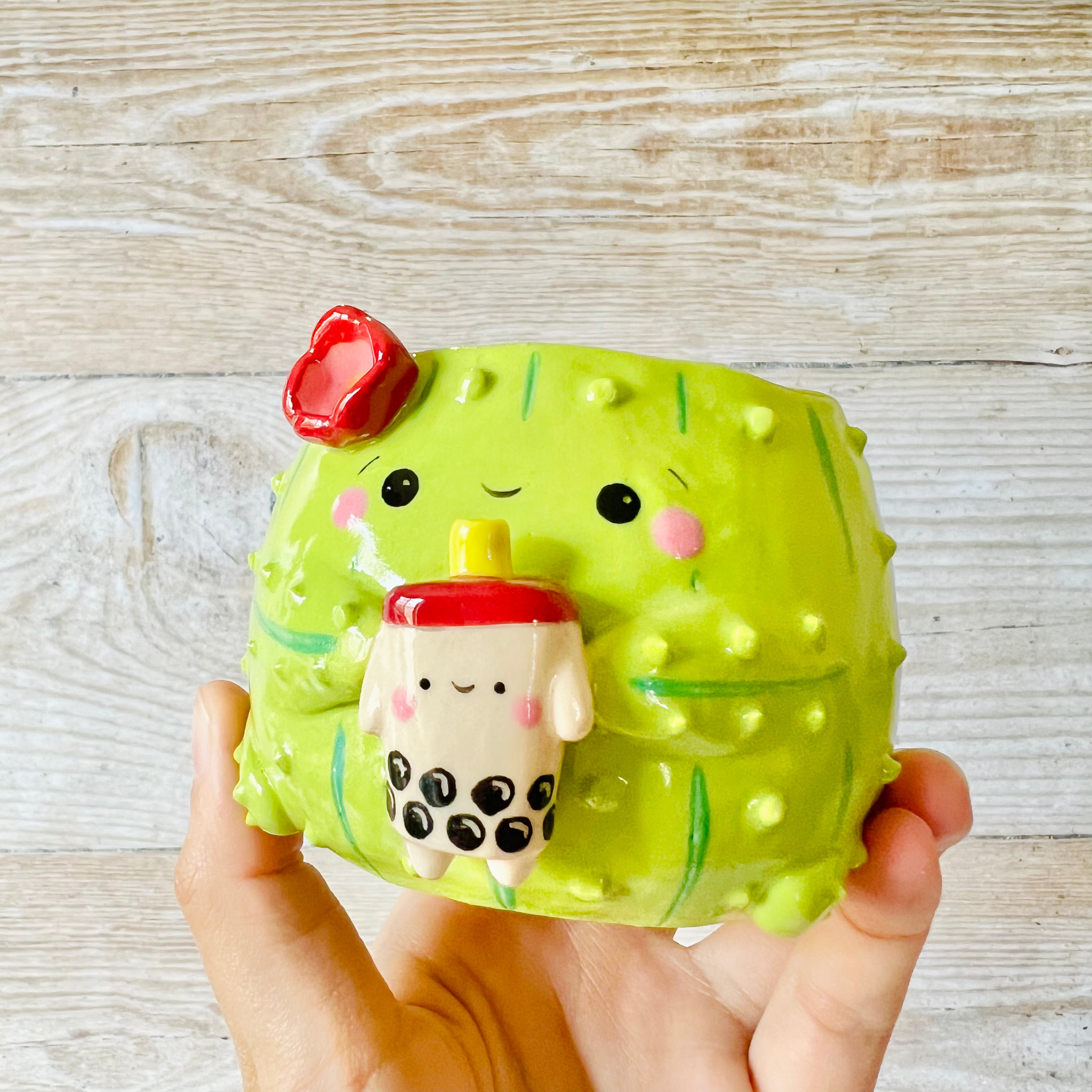 Small flowery cactus bubble tea pot