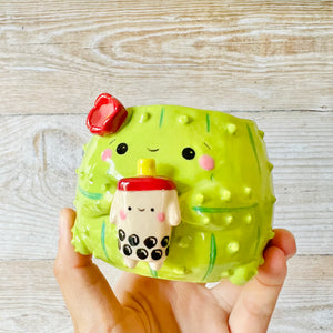 Small flowery cactus bubble tea pot