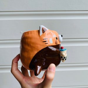 Red panda pot with bubble tea friend