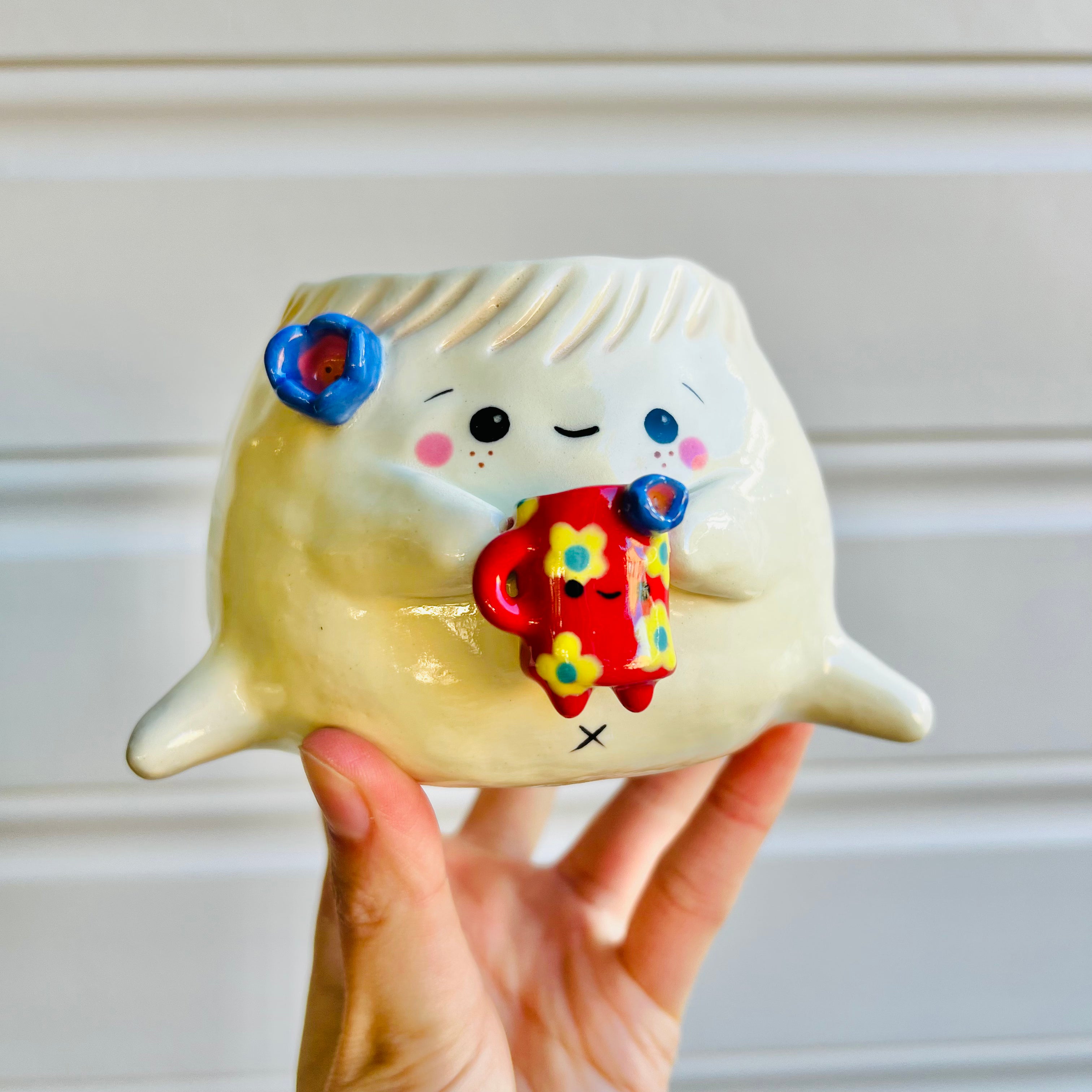 Dumpling VASE with coffee mug friend