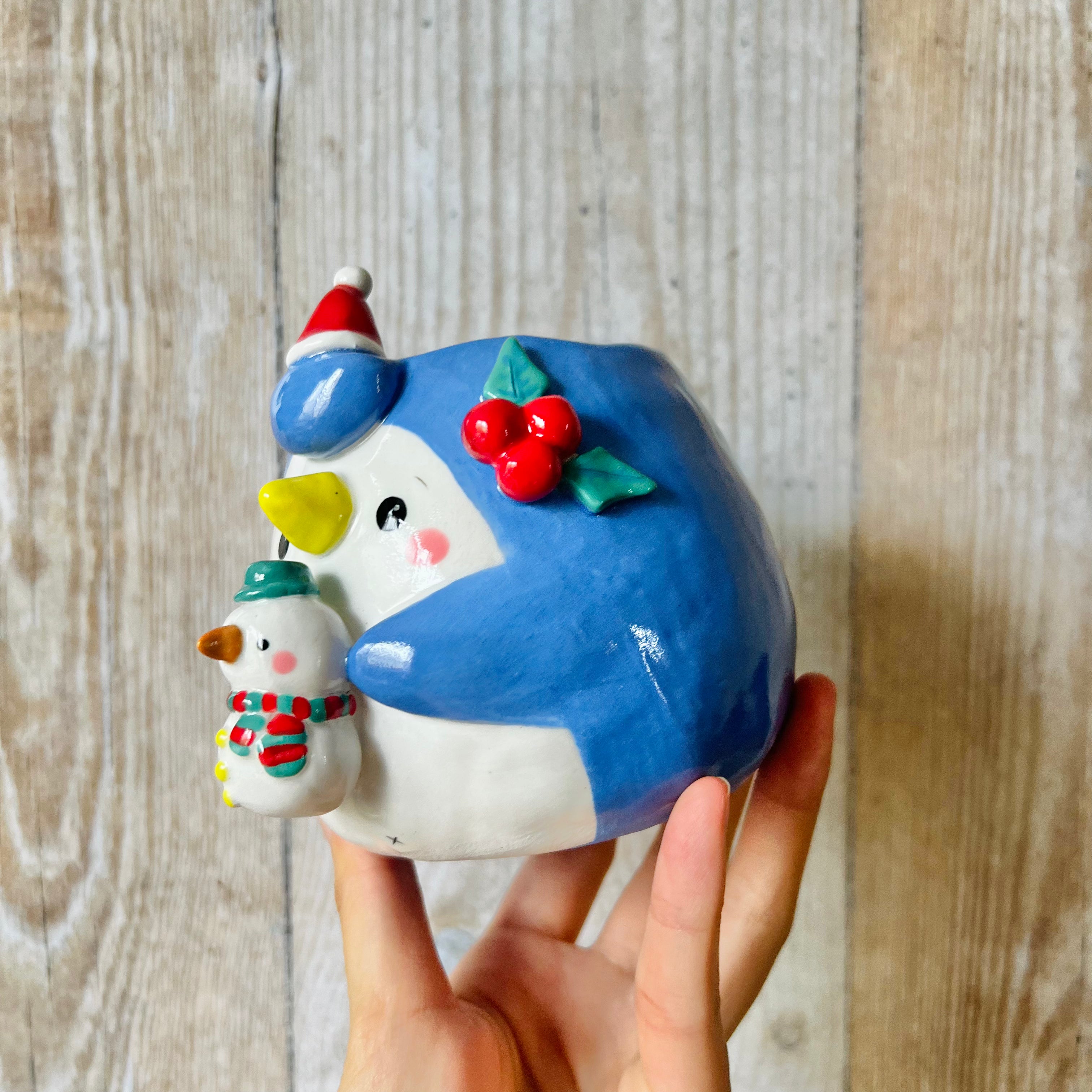 FESTIVE PENGUIN POT with snowman friend