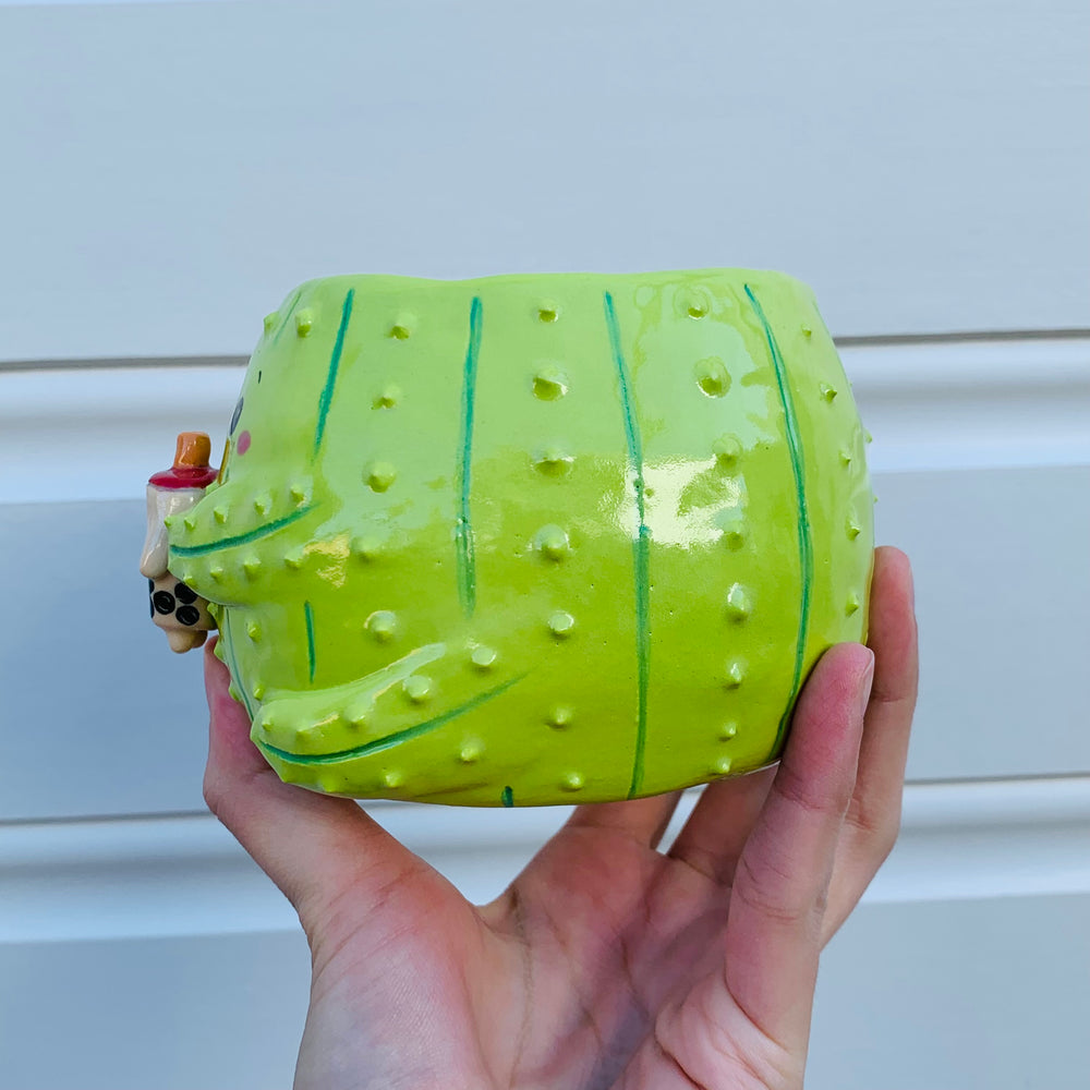 Light green flowery cactus with bubble tea friend, photo 3 of 9