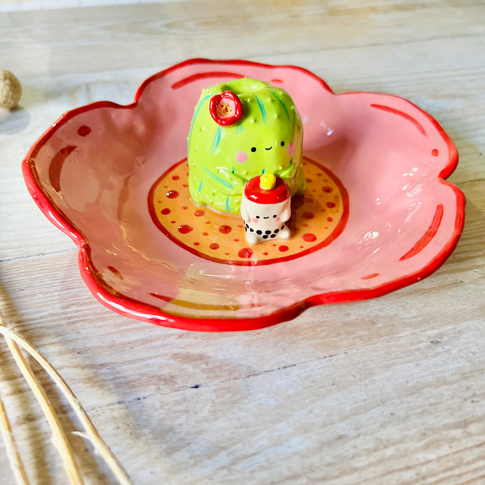 Flowery cactus bubble tea vase trinket dish, photo 5 of 5