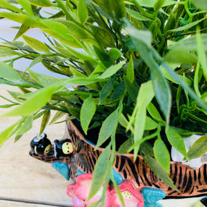 Happy flowery tree with bees and cat friend planter