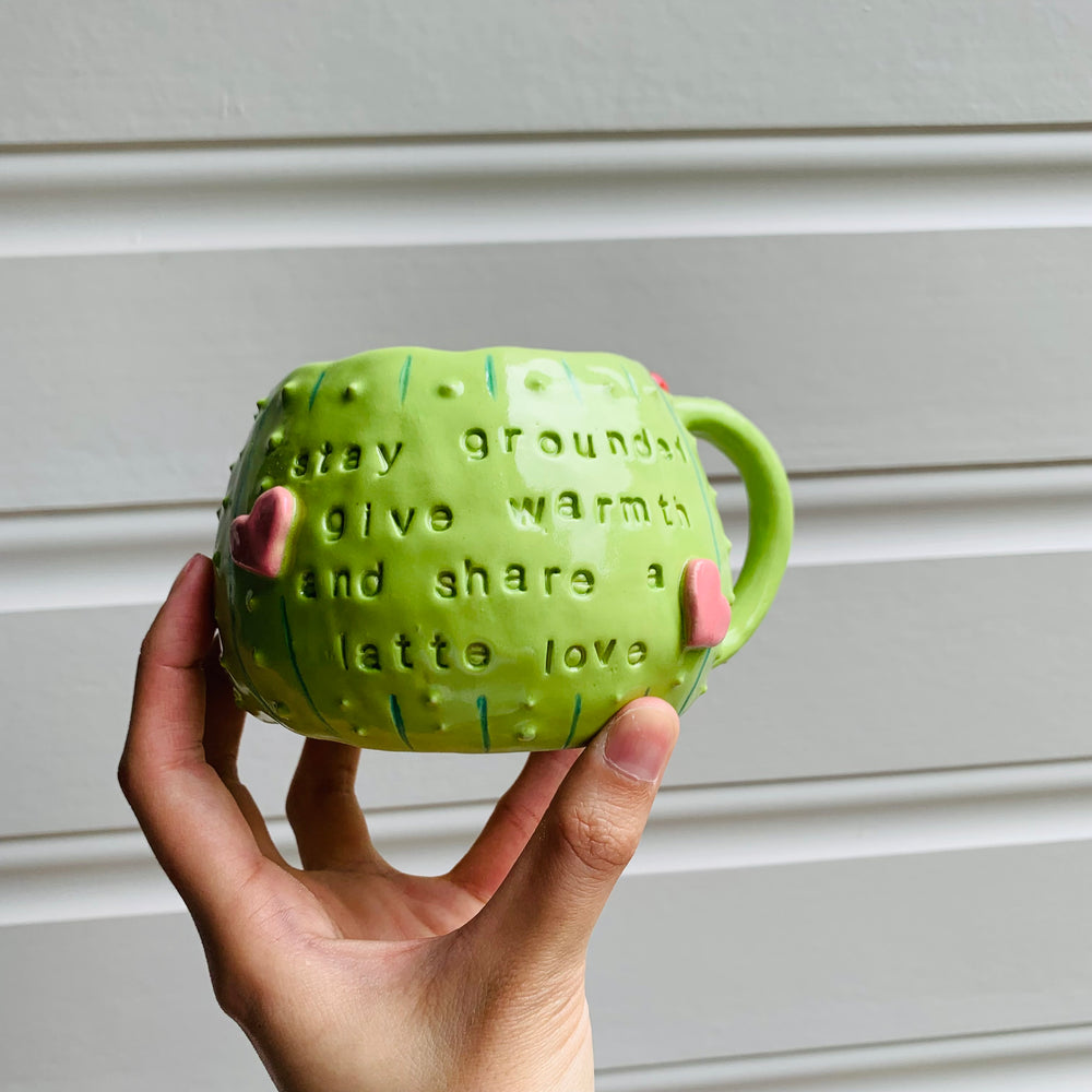 Light green CACTUS coffee pun mug with mug friend, photo 4 of 12