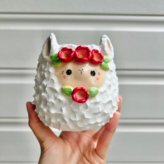 Flowery llama pot