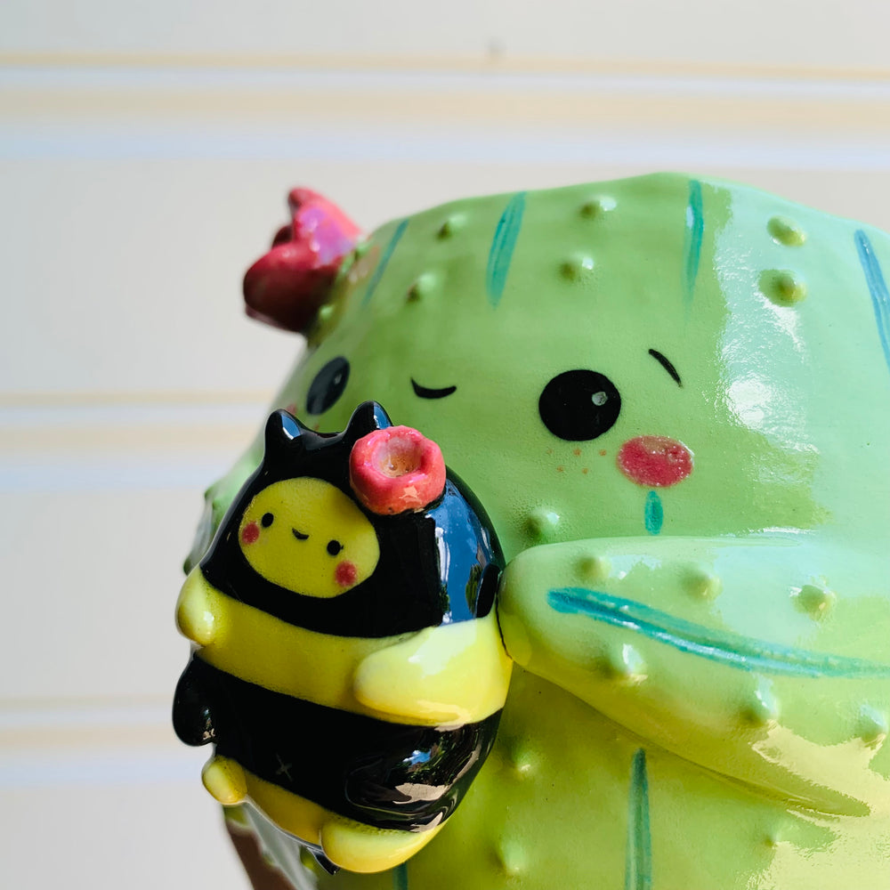 Flowery cactus pot with bee friend, photo 8 of 9