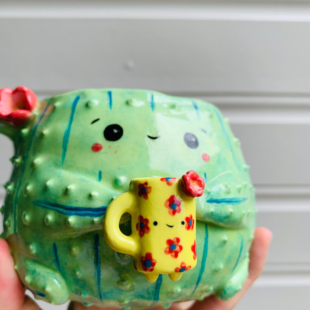 Dark green CACTUS coffee pun mug with mug friend, photo 8 of 11