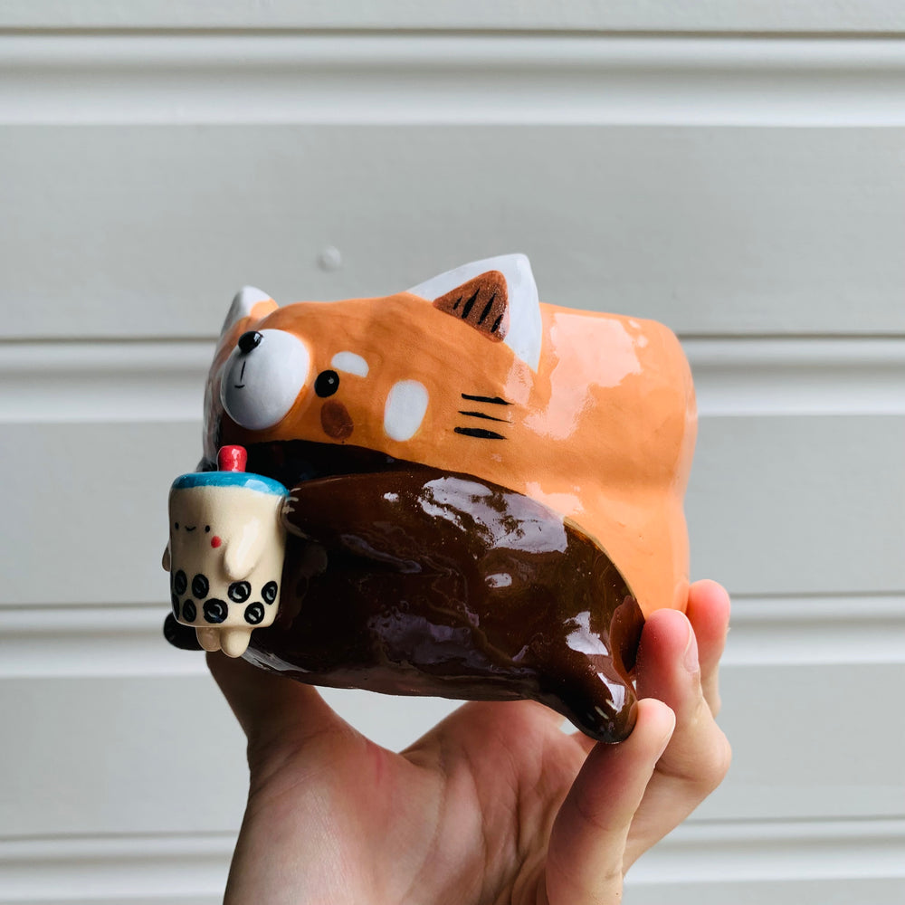 Red panda pot with bubble tea friend, photo 3 of 9