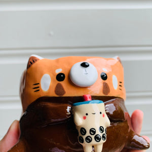 Red panda pot with bubble tea friend