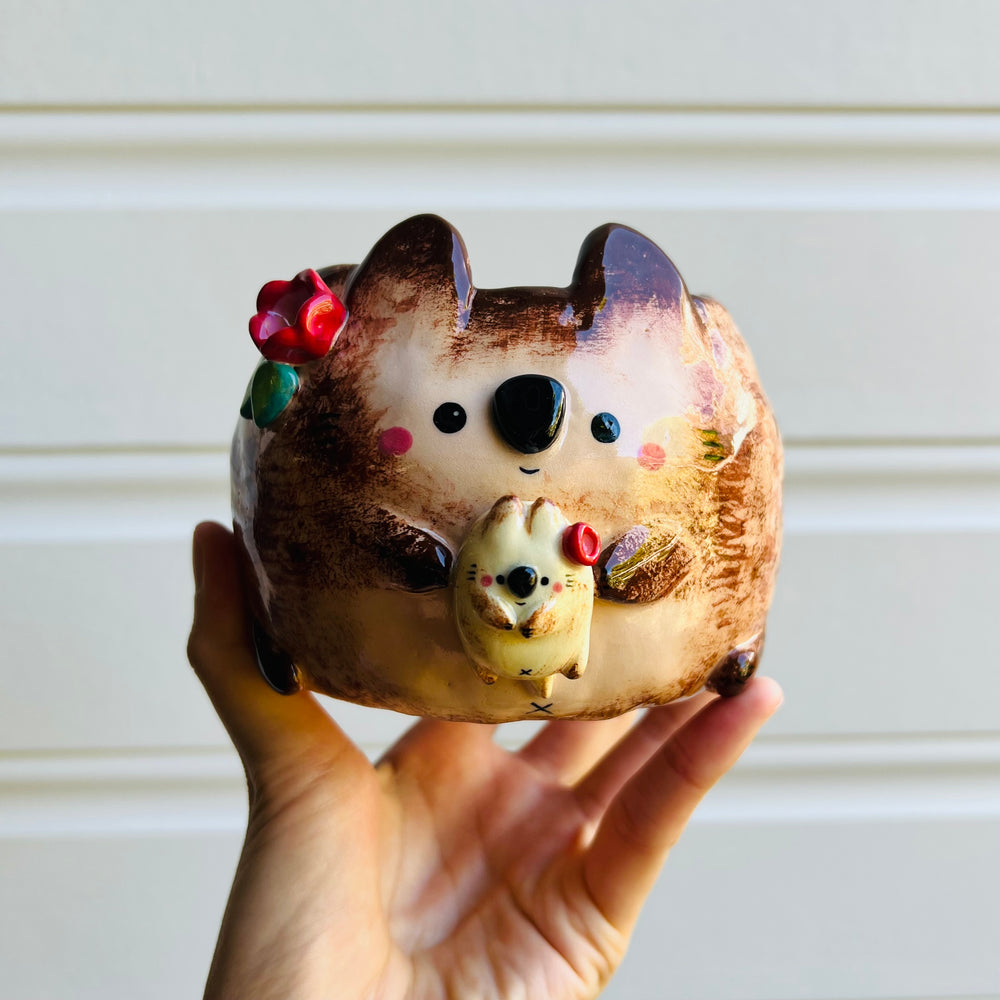 Flowery Quokka pot with quokka baby, photo 1 of 5