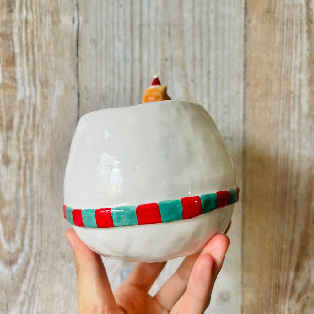 BAUBLE SNOWMAN POT with ginger kitty friend, photo 4 of 7