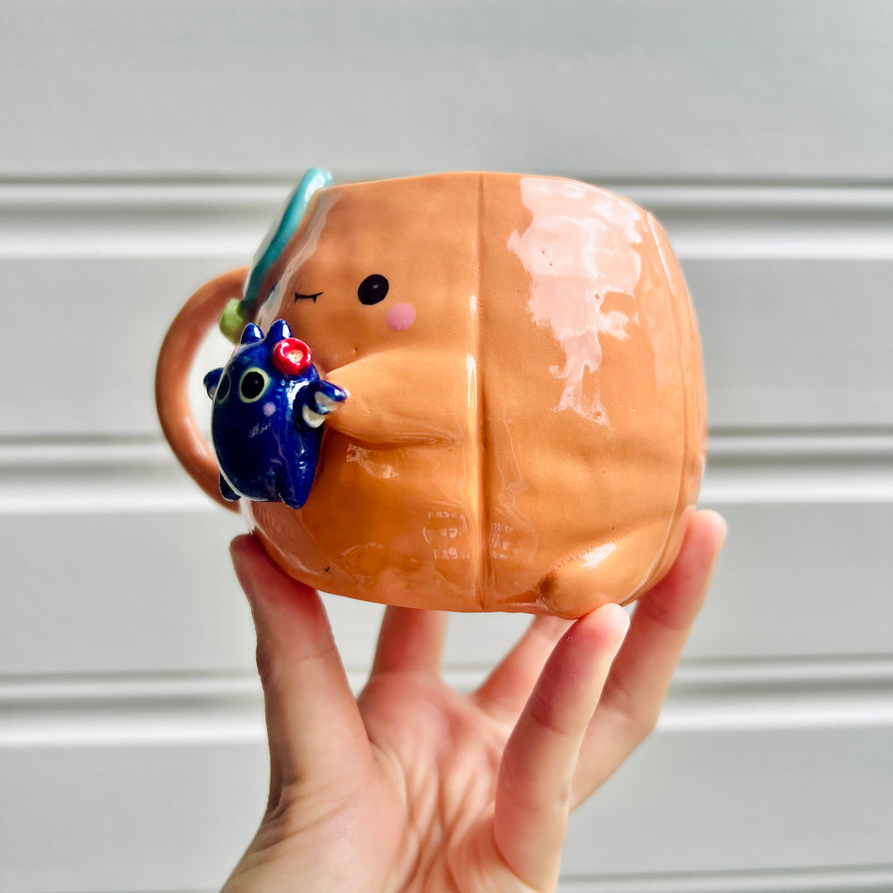 Halloween pumpkin mug with bat friend, photo 3 of 8