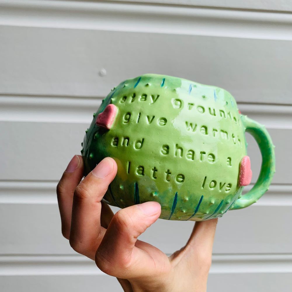 Dark green CACTUS coffee pun mug with mug friend, photo 3 of 11