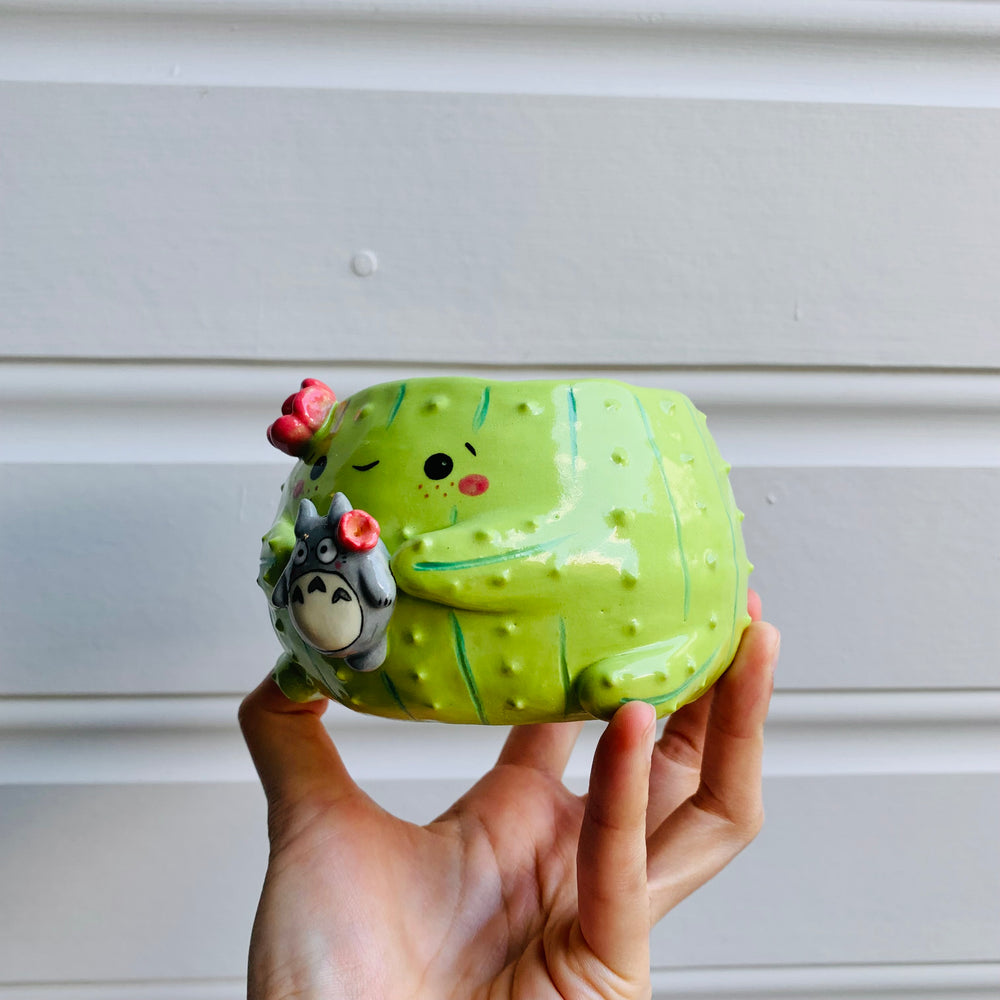 Flowery cactus pot with Totoro friend, photo 3 of 6