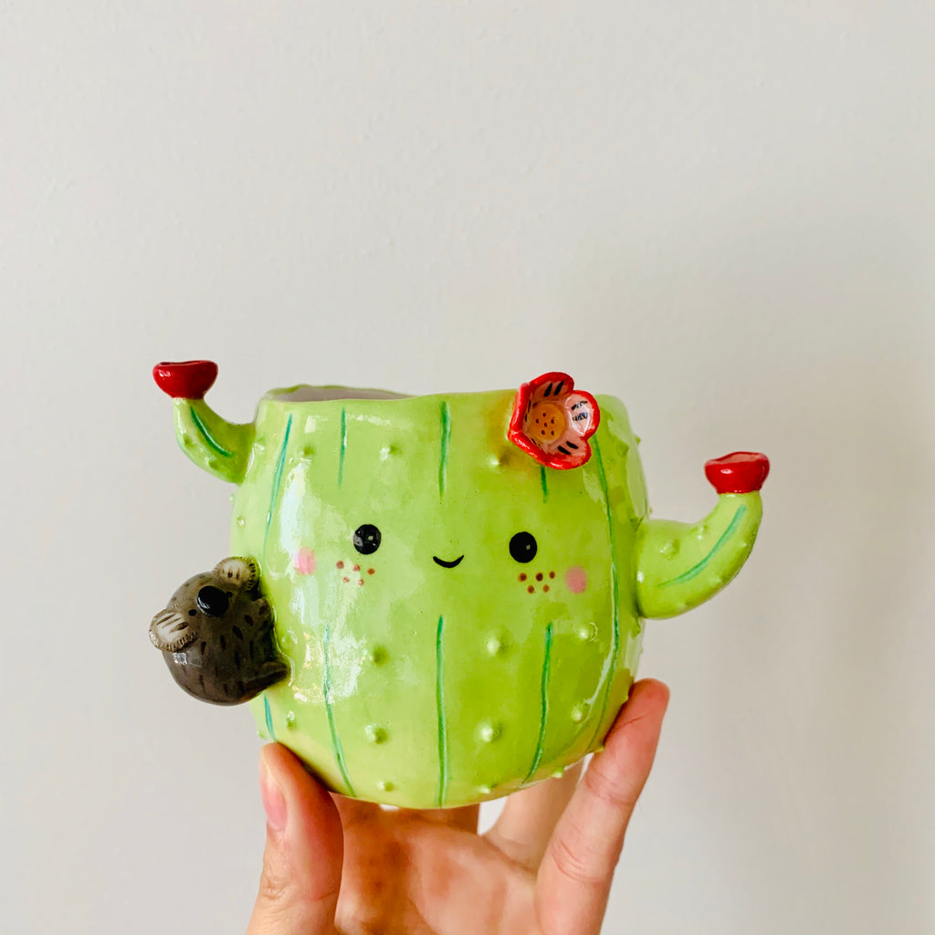 Flowery cactus pot with koala friend