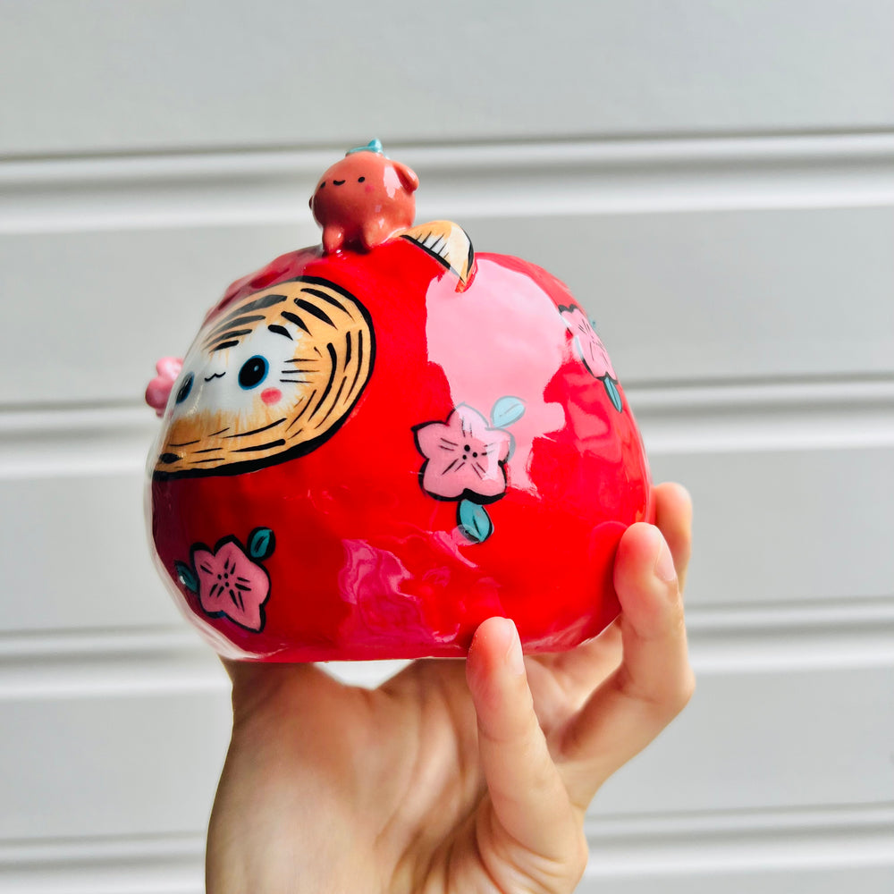 DARUMA Tiger pot with mandarin friend, photo 3 of 5