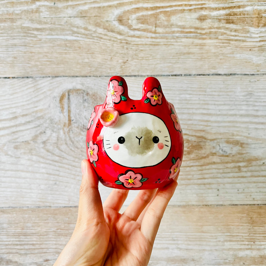 LNY Flowery Daruma Bunny pot