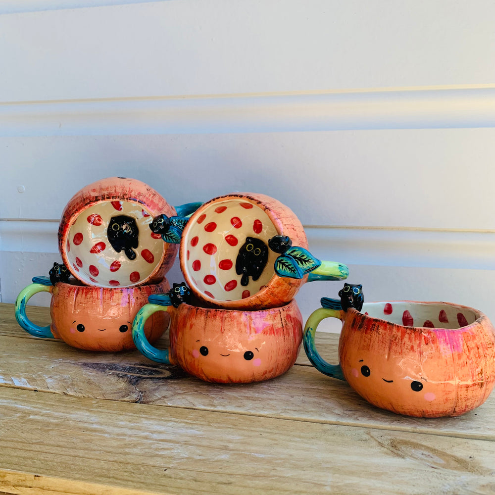 Pumpkin mug with black kitty friends, photo 2 of 8