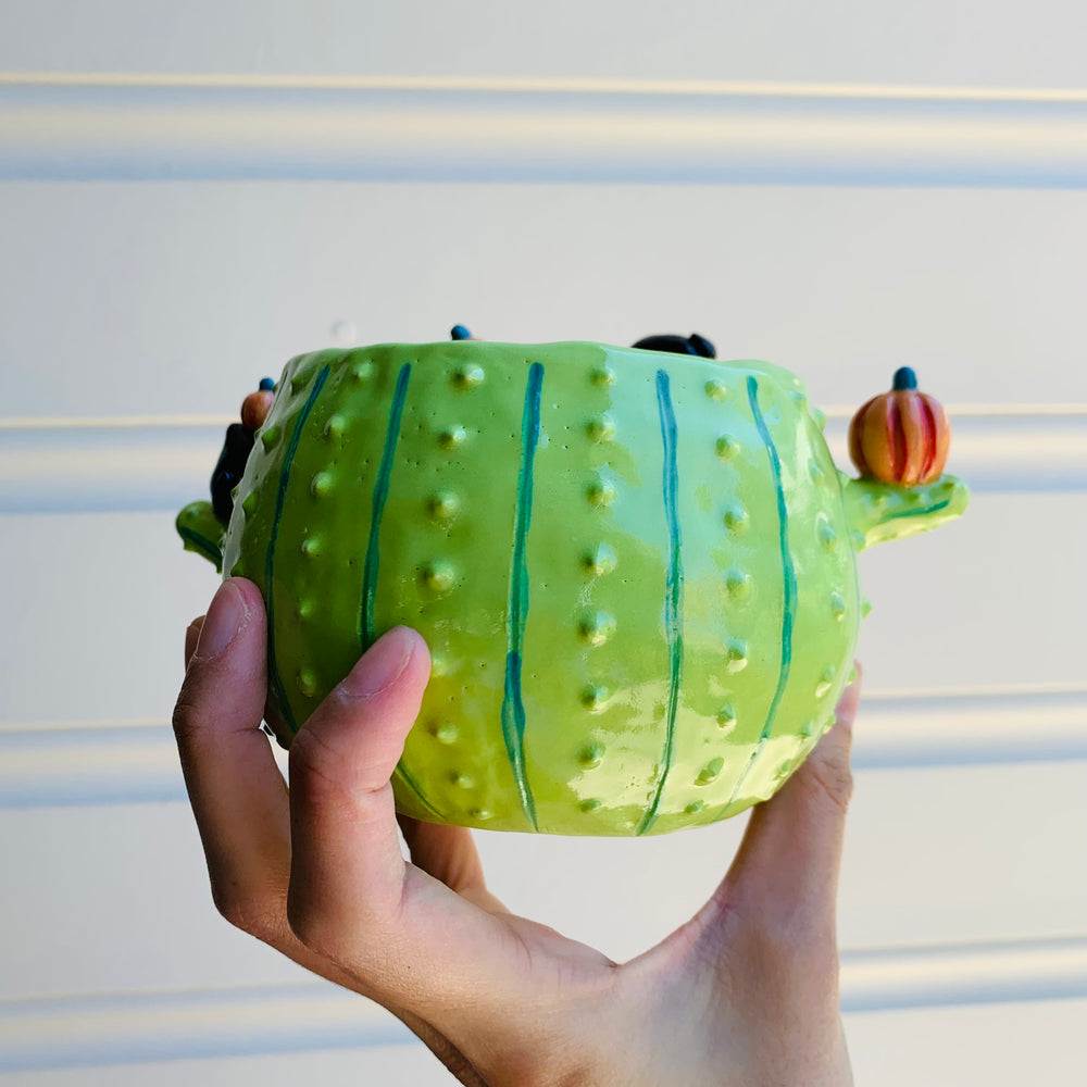 Pumpkin cactus pot with black cat friends, photo 3 of 7