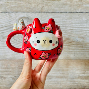 LNY Daruma Bunny mug with bunny friends