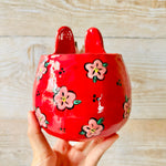 LNY RED Flowery Daruma bunny pot with bunny friends