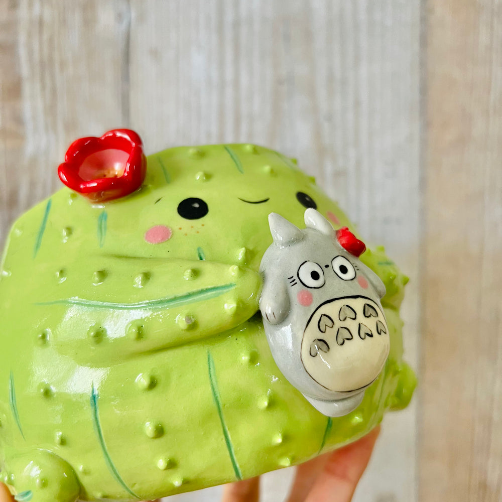 Flowery cactus pot with Totoro friend, photo 6 of 7