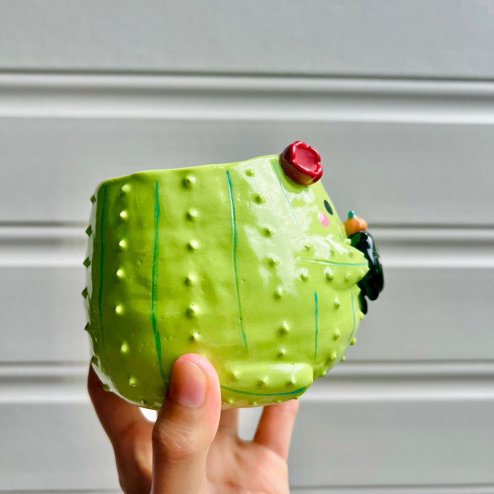 Halloween cactus pot with black cat friend, photo 3 of 6