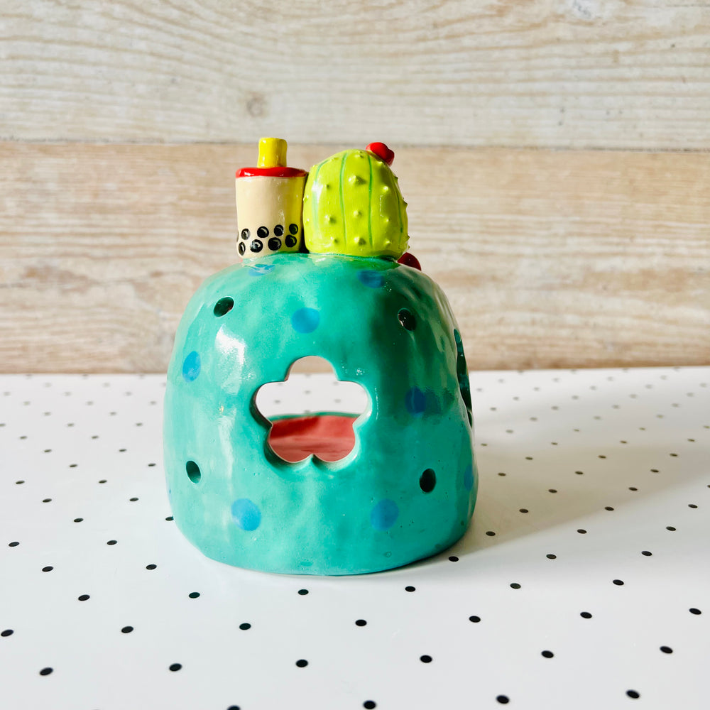 Flowery cactus bubble tea candle holder, photo 6 of 7