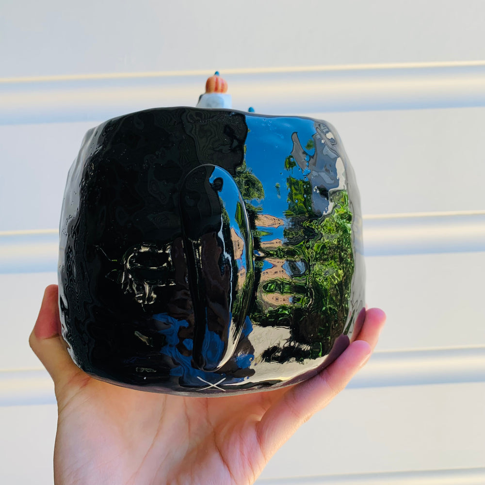 Big black cat with pumpkin and cat friends Halloween planter, photo 10 of 13
