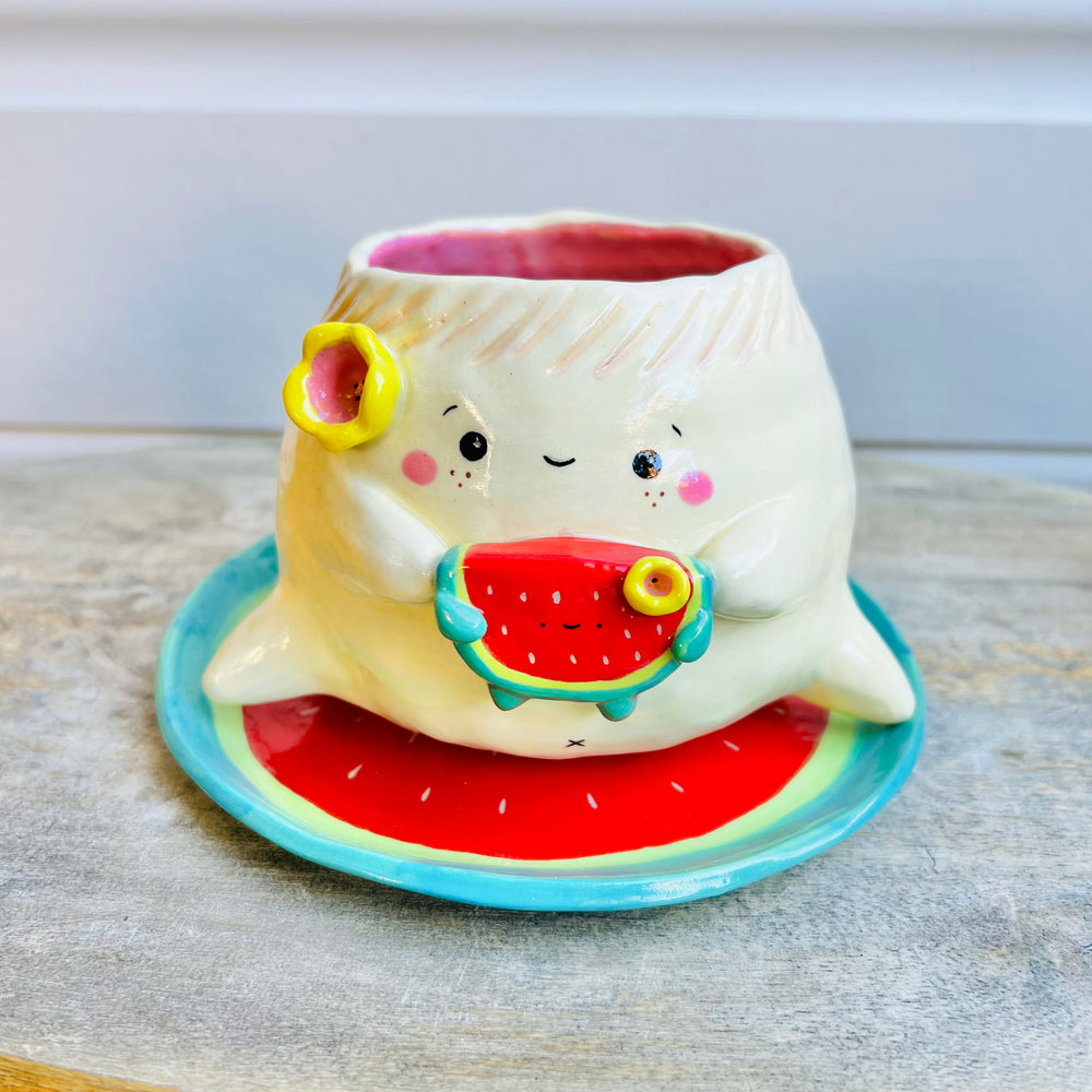 Dumpling POT with watermelon friend & matching dish, photo 2 of 4