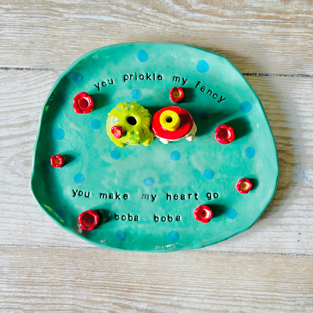 Punny cactus bubble tea vase trinket dish, photo 2 of 6