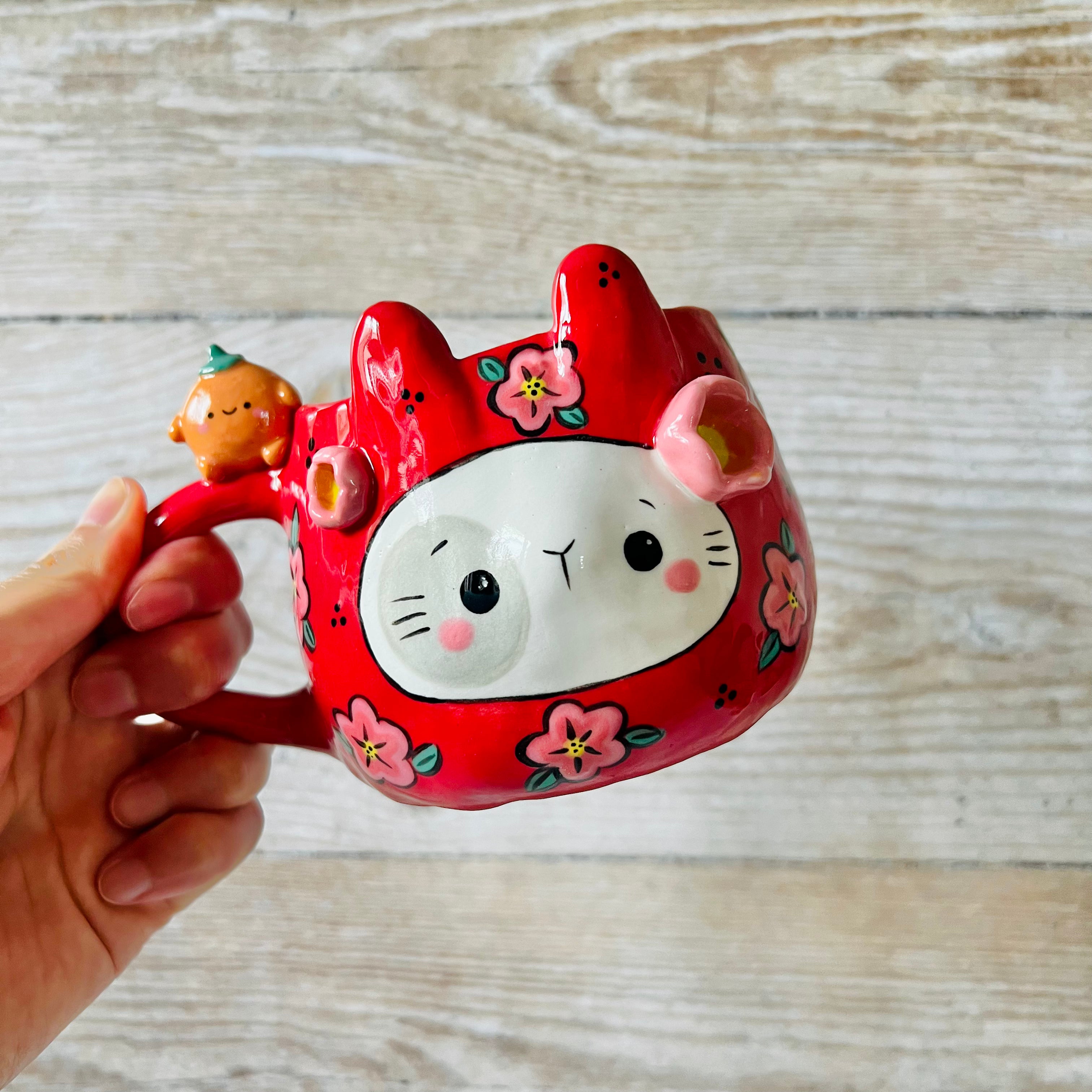 LNY DARUMA BUNNY MUG with mandarin friend