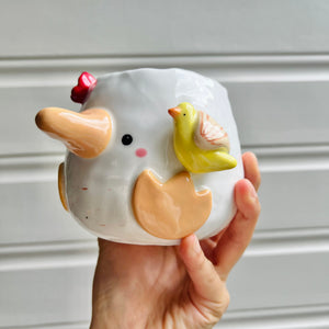 Flowery duck pot with duck friend