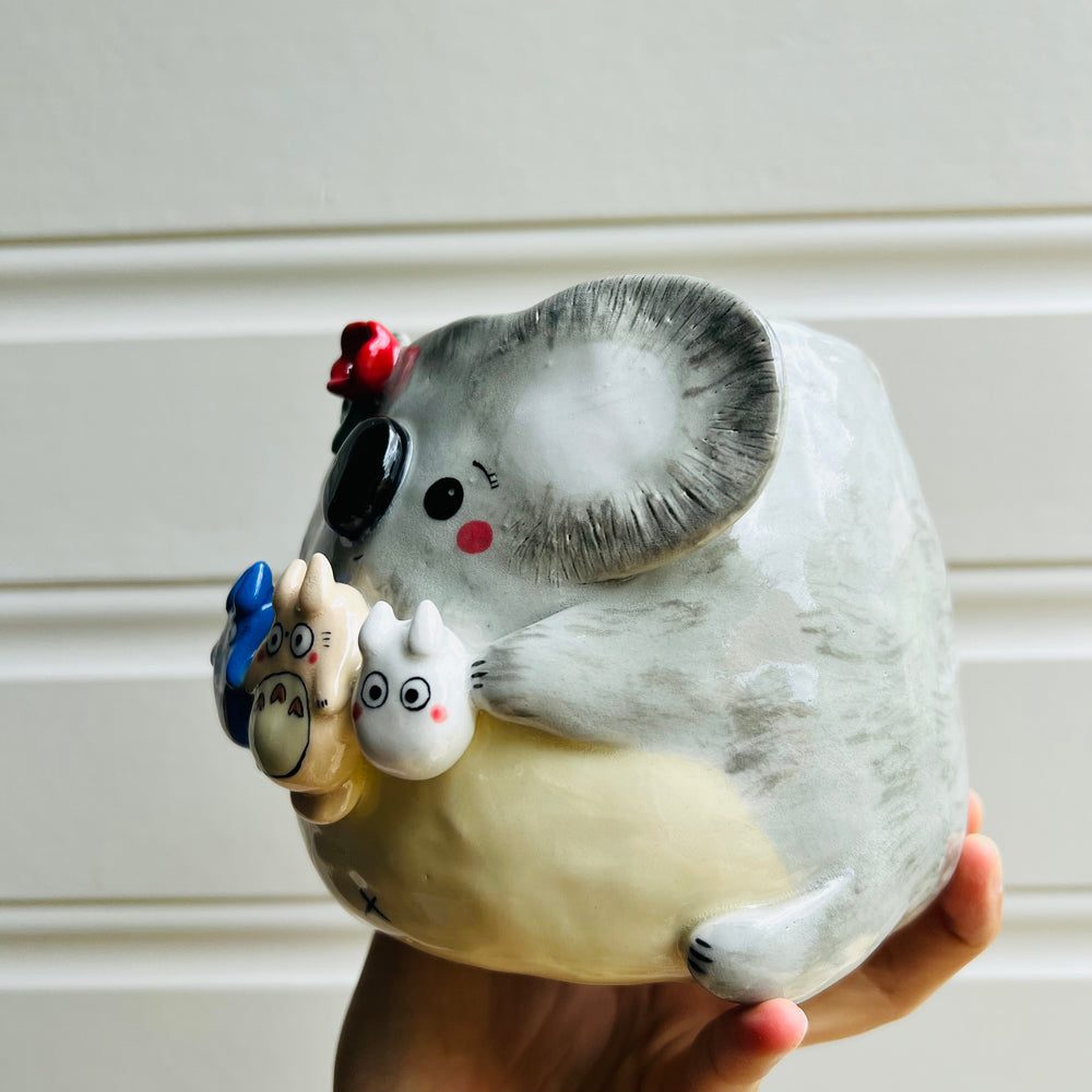 LARGE Koala Pot with Totoro friends, photo 3 of 6