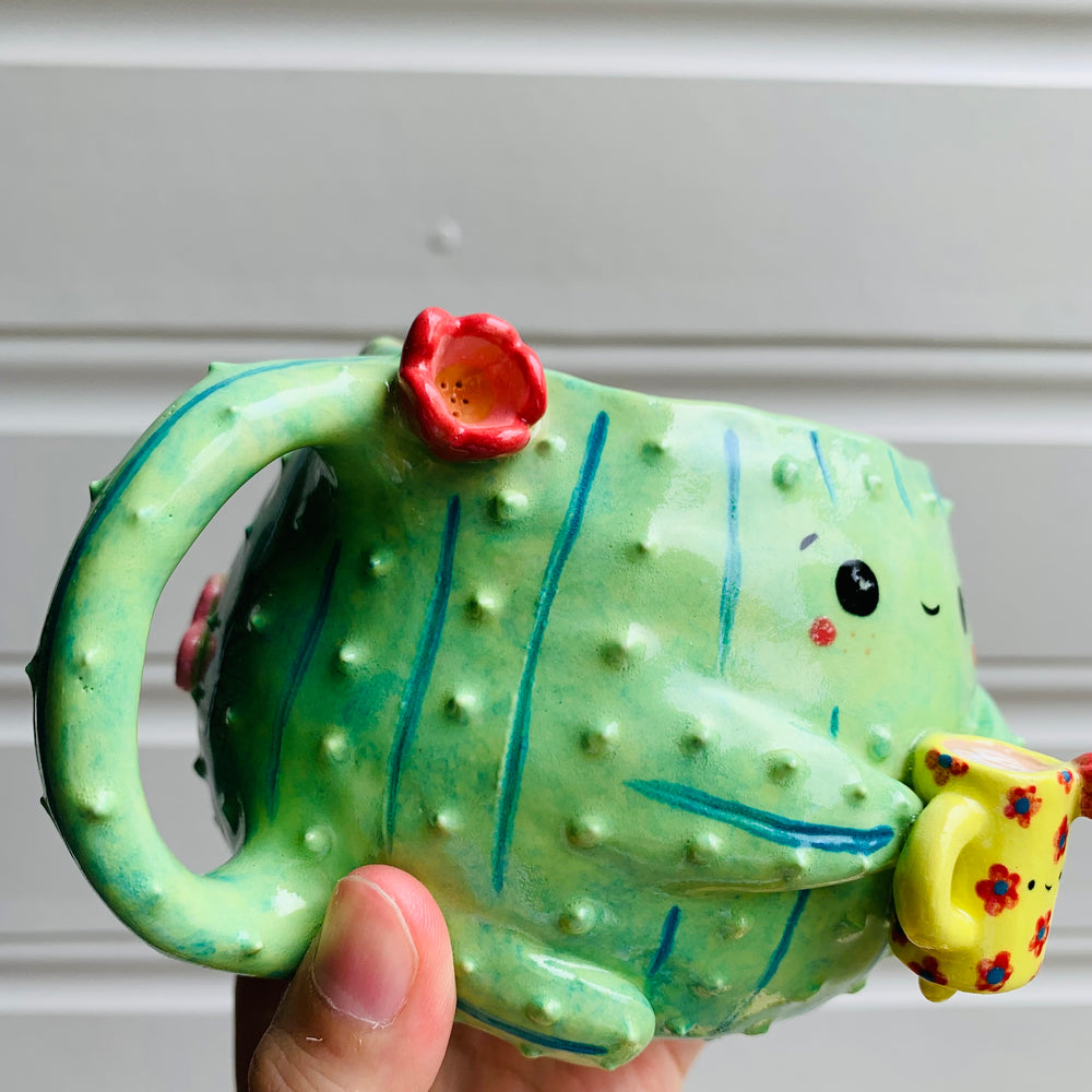 Dark green CACTUS coffee pun mug with mug friend, photo 9 of 11
